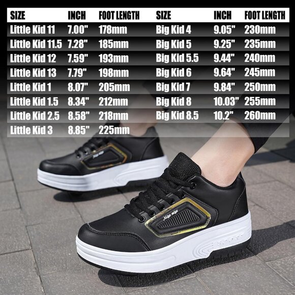 Kids Black Recharge Able Wheels Sneakers Fashion Roller Wheeled Skate Shoes - Picture 6 of 8